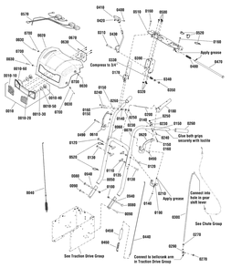 Handles And Controls Group Diagram and Parts List for 824LD 1696154-01 Briggs and Stratton Snow Blower